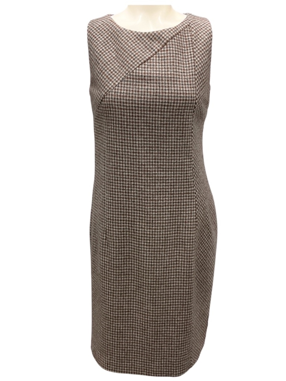 KITON GREY / BROWN MULTI SLEEVELESS PLAID WOOL DRESS